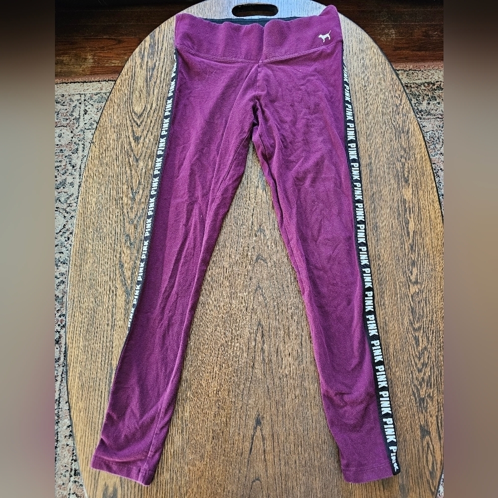 Victoria's Secret PINK Burgundy Yoga Leggings with Side Stripe Size Womens Small